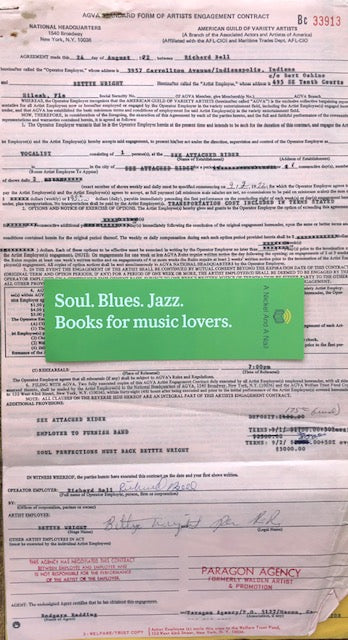 Betty Wright - original 1972 performance contract (Elks Club, Louisville, Kentucky).