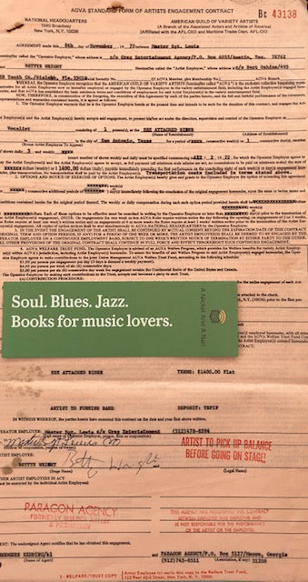 Betty Wright - 1972 original performance contract (Lackland Air Force Base, San Antonio, Texas)