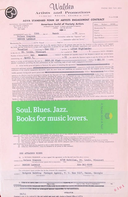 Denise LaSalle - 1972 performance contract (Club Highlander, St. Louis, Missouri).